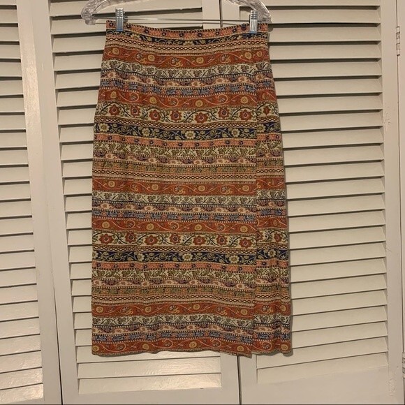 Vintage Boho Talbots Printed Faux Wrap Skirt 100% Rayon Size 10 Made in USA - Picture 1 of 9
